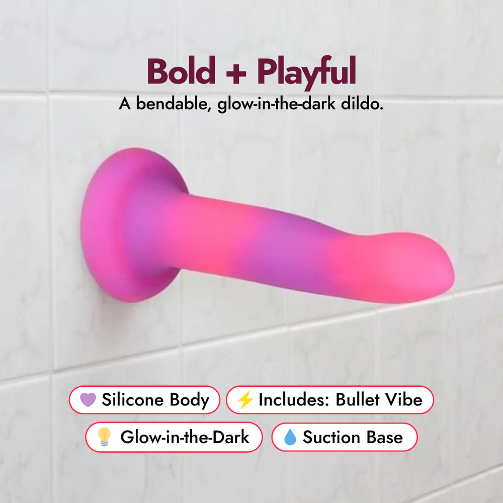 Pink Purple Rave Bendable Silicone Dildo